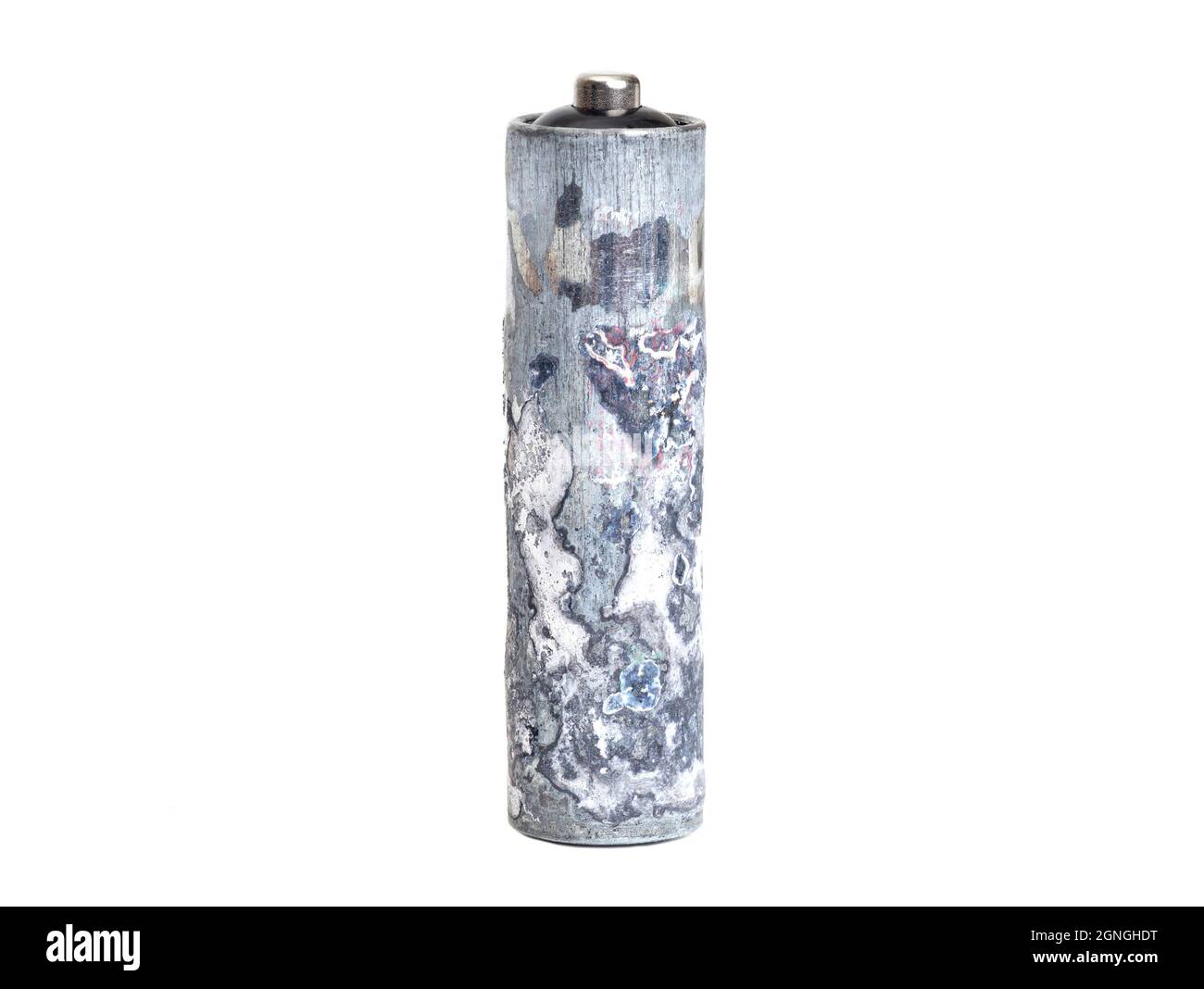 Closeup of a corroded AA battery isolated on white background Stock Photo Alamy