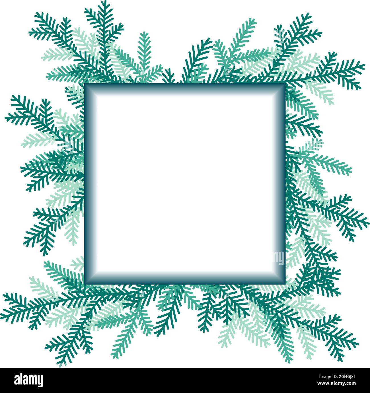 Square frame with fir branches for new year or christmas greetings in flat style. Stock Vector