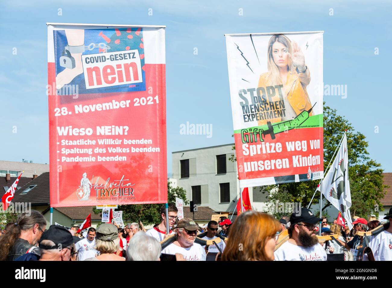 Corona Vaccine opponents are demonstrating againts the corona measures in Switzerland in Uster on the 25.09.21 Credit: Tim Eckert/Alamy Live News Credit: Tim Eckert/Alamy Live News Stock Photo