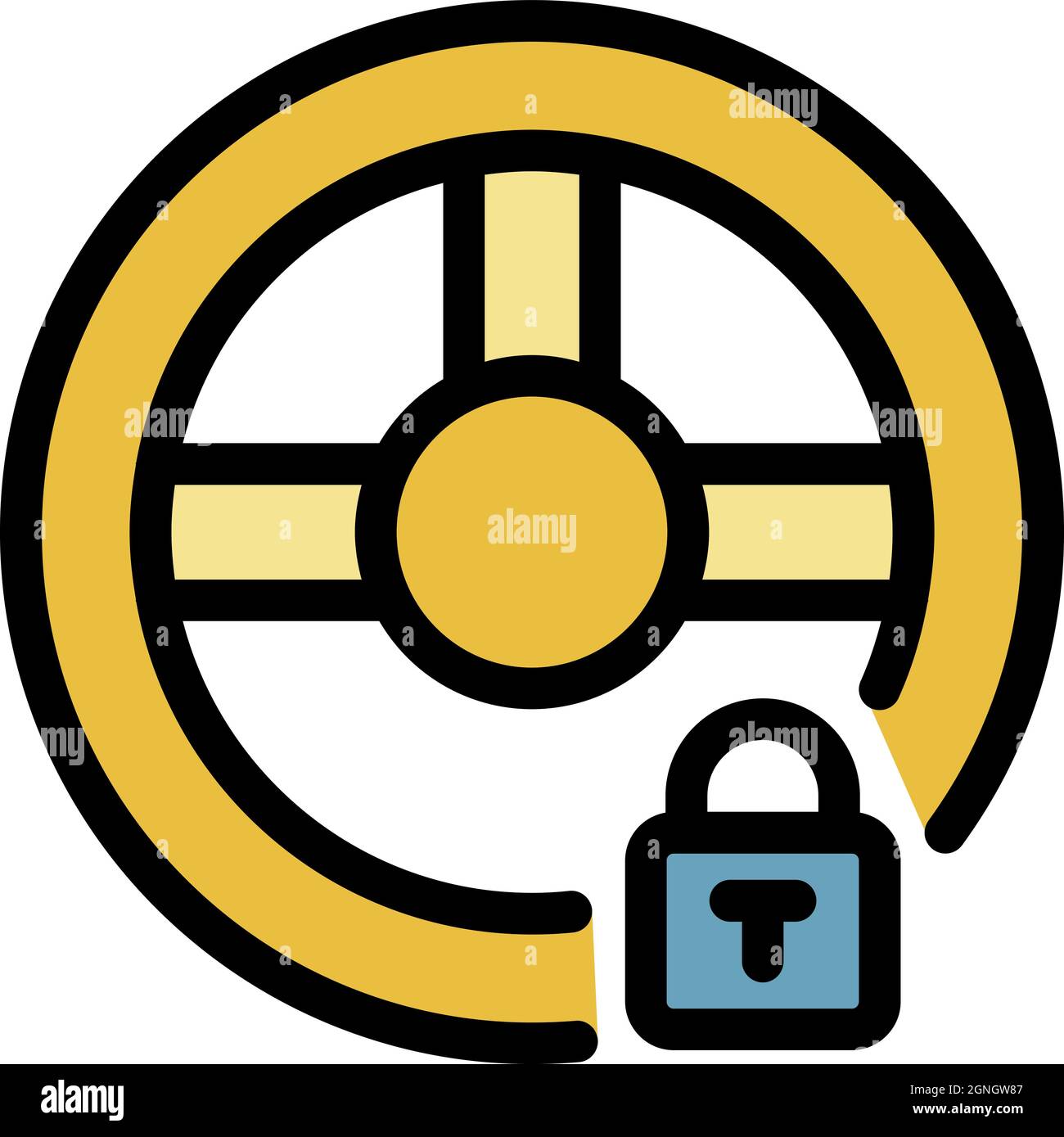 Locked steering wheel icon. Outline locked steering wheel vector icon