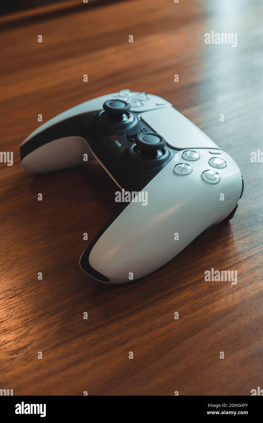 London, UK May 25, 2021 Side view of Playstation 5 (PS5) controller