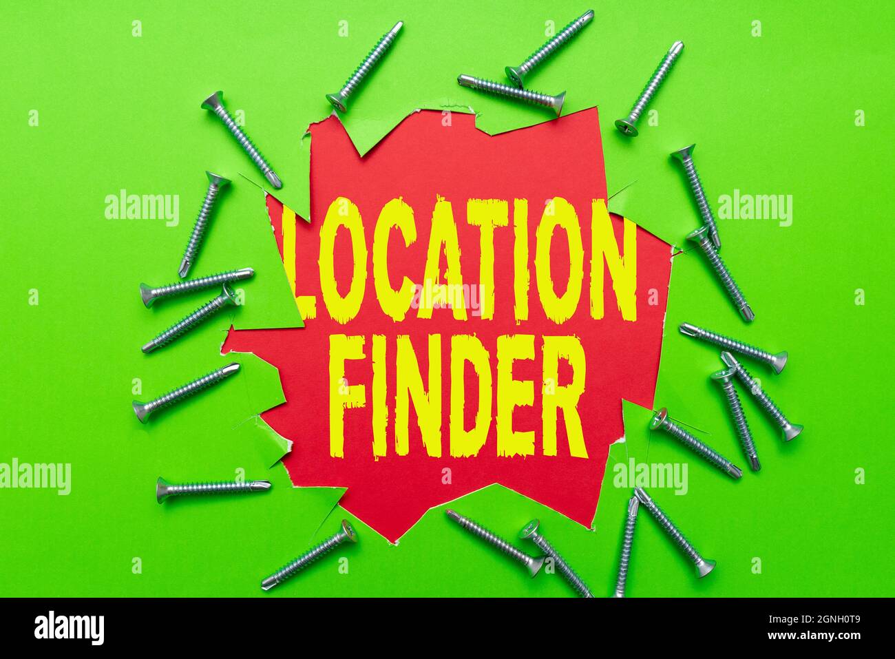 Text caption presenting Location Finder. Concept meaning A service featured to find the address of a selected place Workshop Improvement Ideas Stock Photo