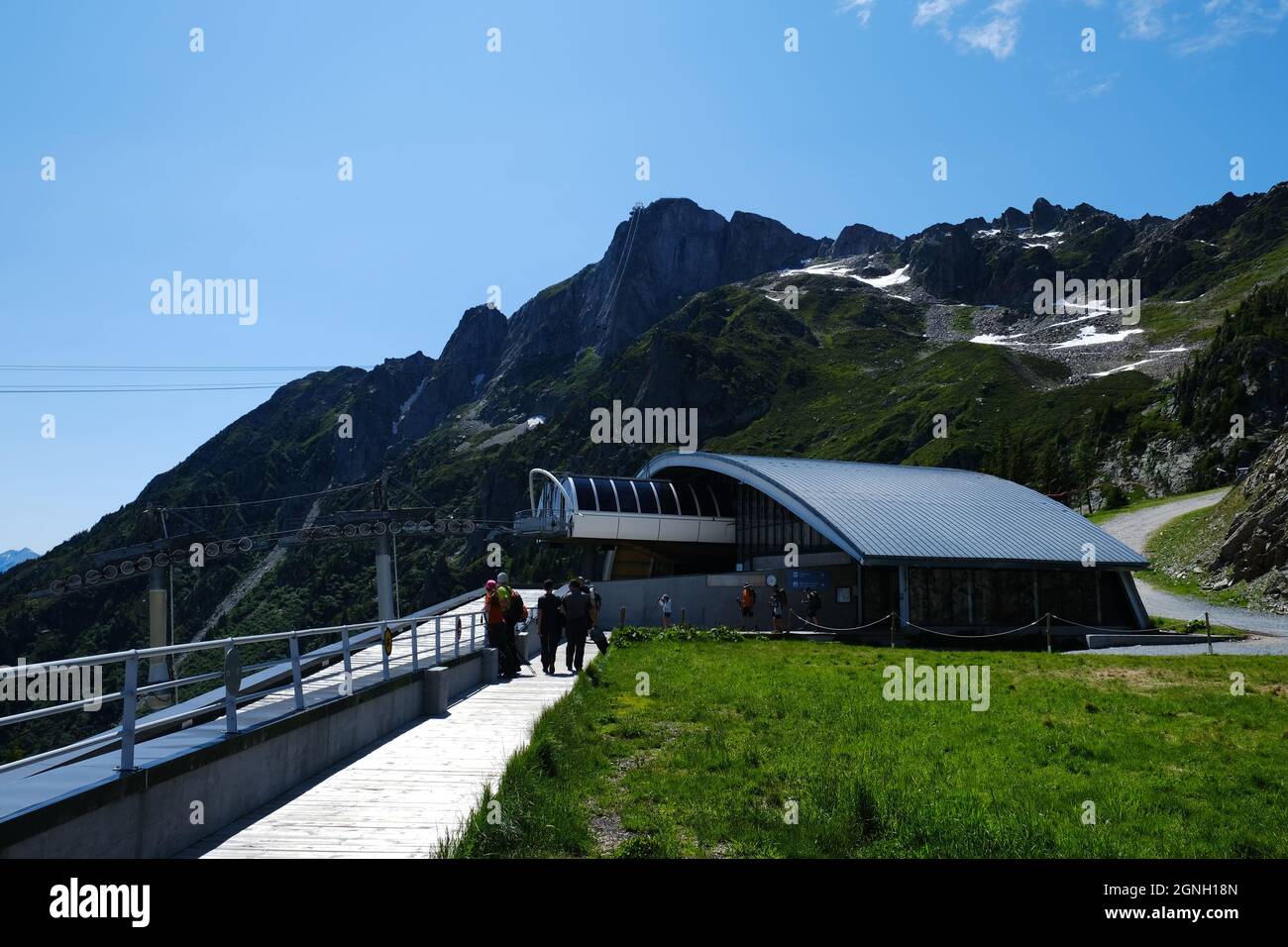 Chamonix, France July 10, 2021. Brevent cable car station against the