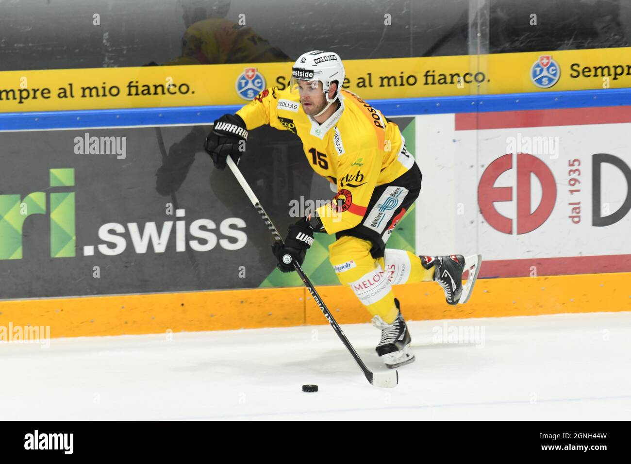 Jeffrey Dustin SC Berna HC Lugano Vs. SC Berna National League season 2021/2022 on 25 September 2021 in Corner Arena in Lugano, Swizzerland Stock Photo