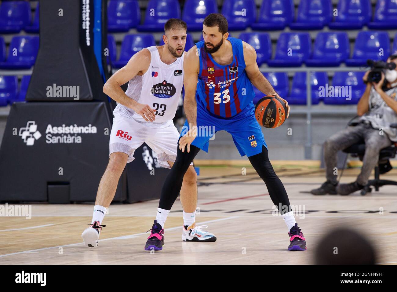 Barcelona, Spain. 25th Sep, 2021. Nikola Mirotic of FC Barcelona in action  with Ivan Cruz of Rio Breogan during the Liga Endesa ACB match between FC  Barcelona and Rio Breogan at Palau