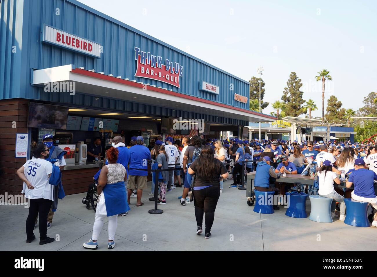A general view of the Think Blue BarBQue in the Dodger Stadium center