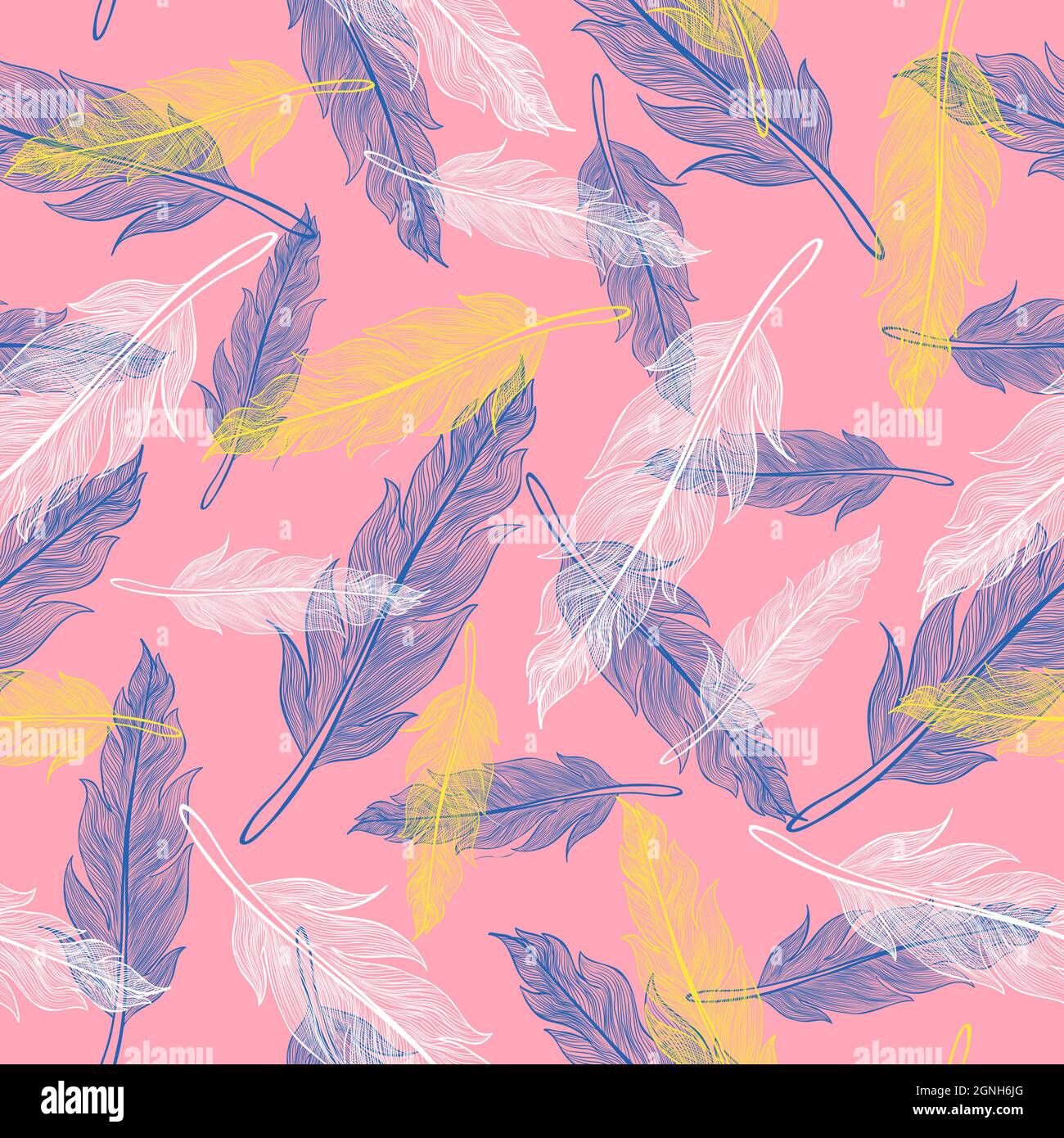 Vector vintage seamless feather pattern. Retro pattern with colorful feathers. Vintage vector feather texture. Stock Vector