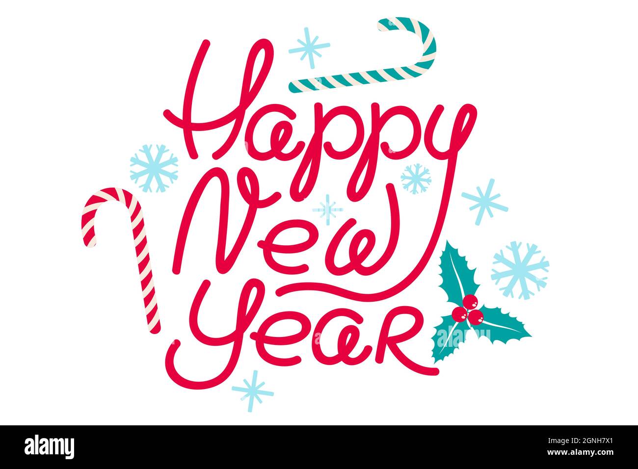 Vector banner for New year with hand drawing lettering. Retro banner for new year with holiday elements. Stock Vector
