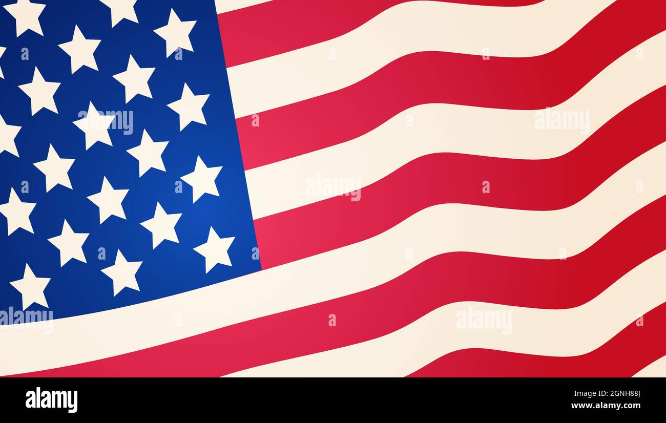 Vector Closeup American flag. Macro vintage of rippled American flag. Vector flag of USA. Stock Vector