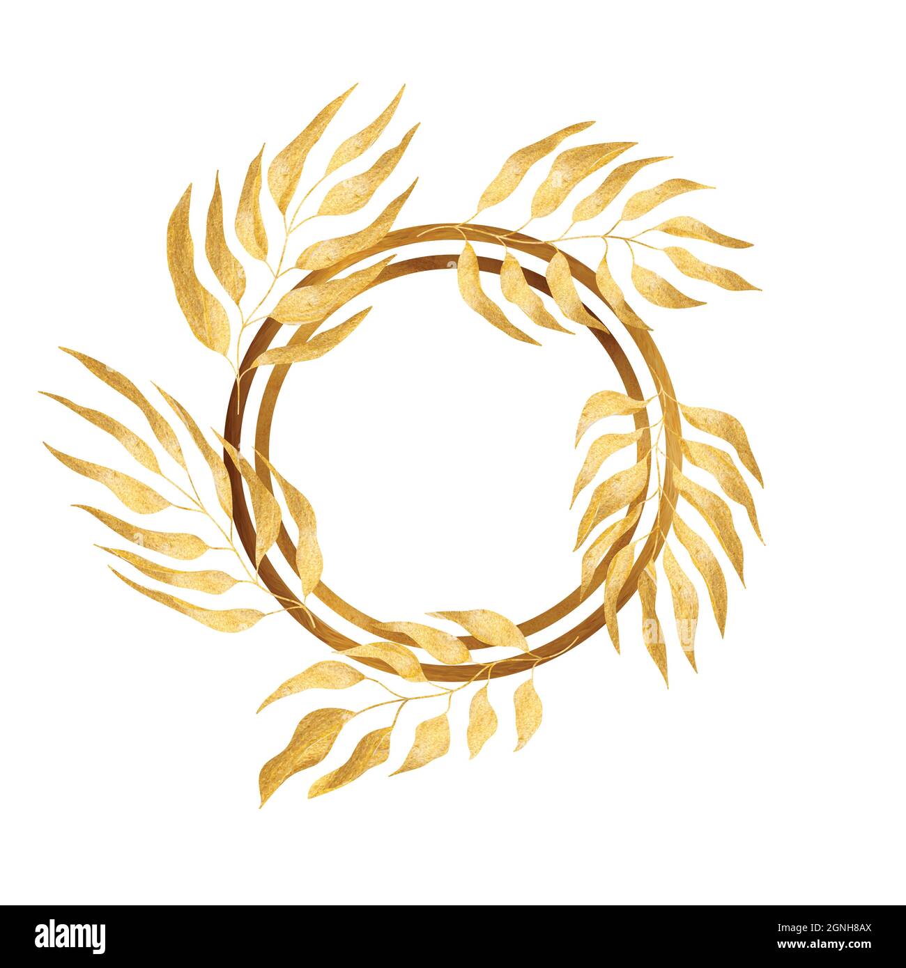 Decorative golden round frame with leaves on white background. Luxury ...