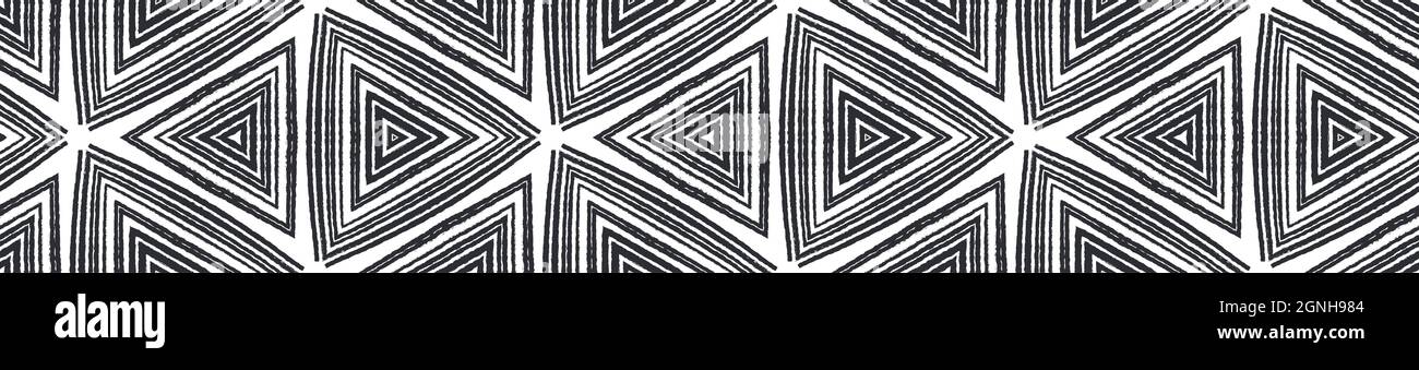 Textured stripes seamless border. Black symmetrical kaleidoscope background. stylish decorative design element for background. Trendy textured stripes Stock Photo