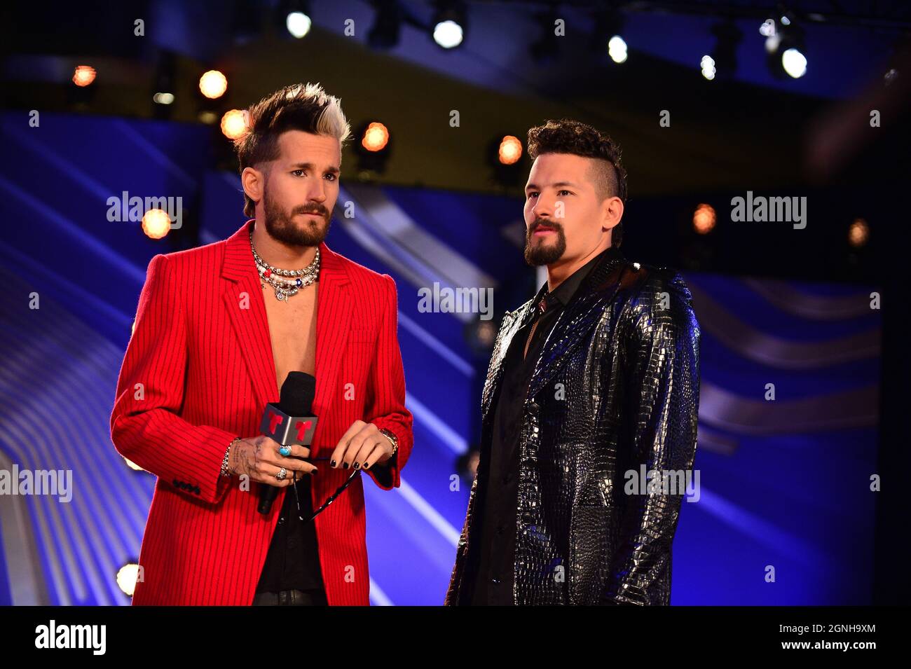 Coral Gables, USA. 23rd Sep, 2021. CORAL GABLES, FLORIDA - SEPTEMBER 23: Mau y Ricky attends the 2021 Billboard Latin Music Awards at Watsco Center on September 23, 2021 in Coral Gables, Florida. (Photo by JL/Sipa USA) Credit: Sipa USA/Alamy Live News Stock Photo
