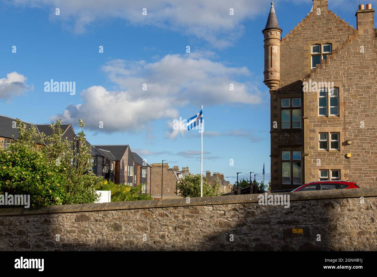 Shetland flag flies above Lerwick, Shetland Islands, Scotland, UK Stock Photo