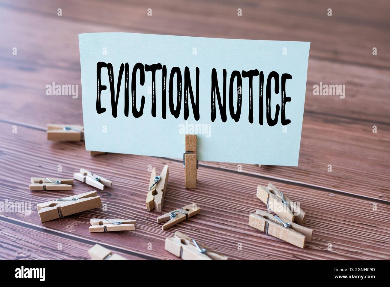 Text caption presenting Eviction Notice. Concept meaning an advance notice that someone must