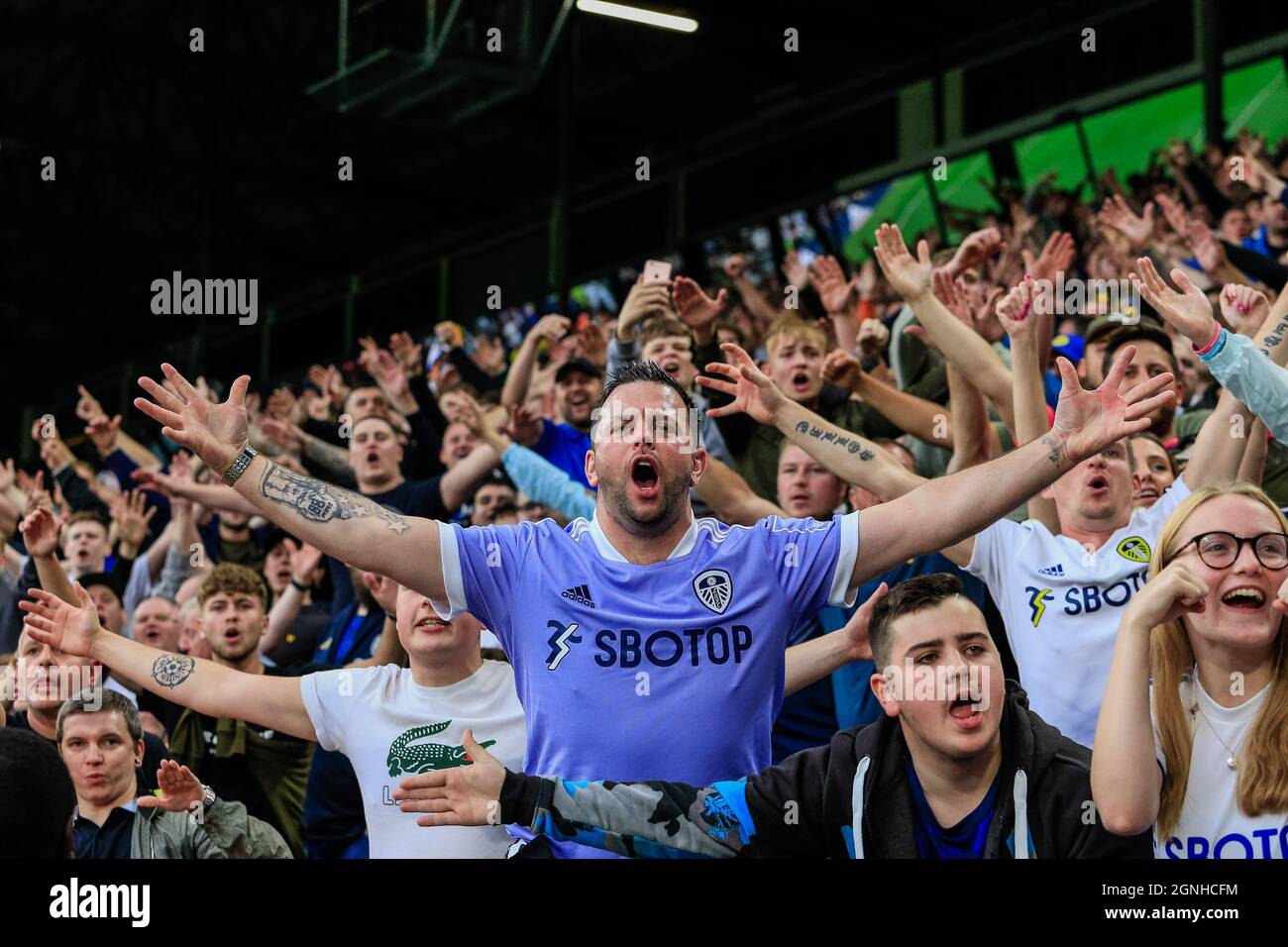 Leeds United fans reacted to the VAR decision Stock Photo Alamy