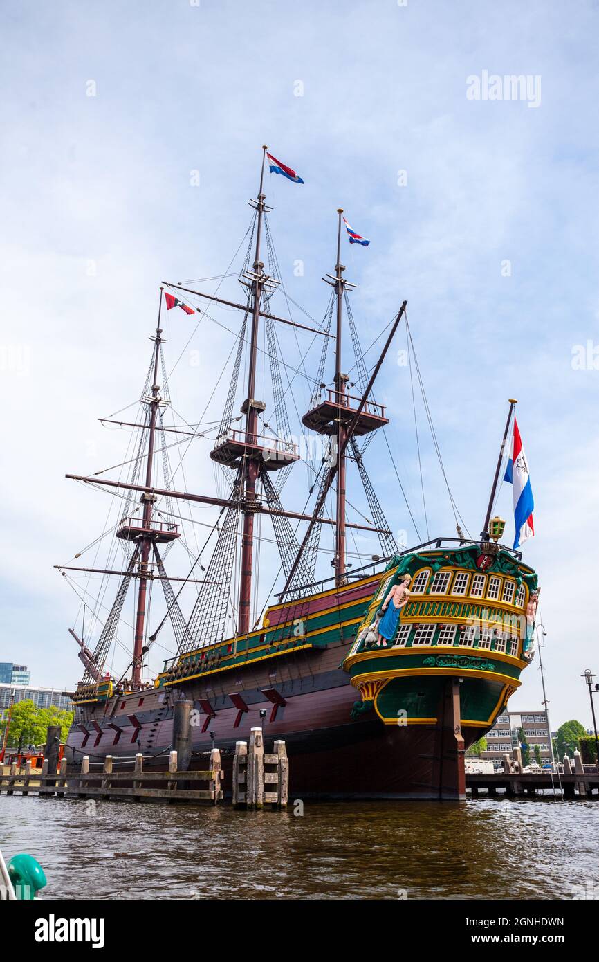 old time sailing ship in habour Stock Photo