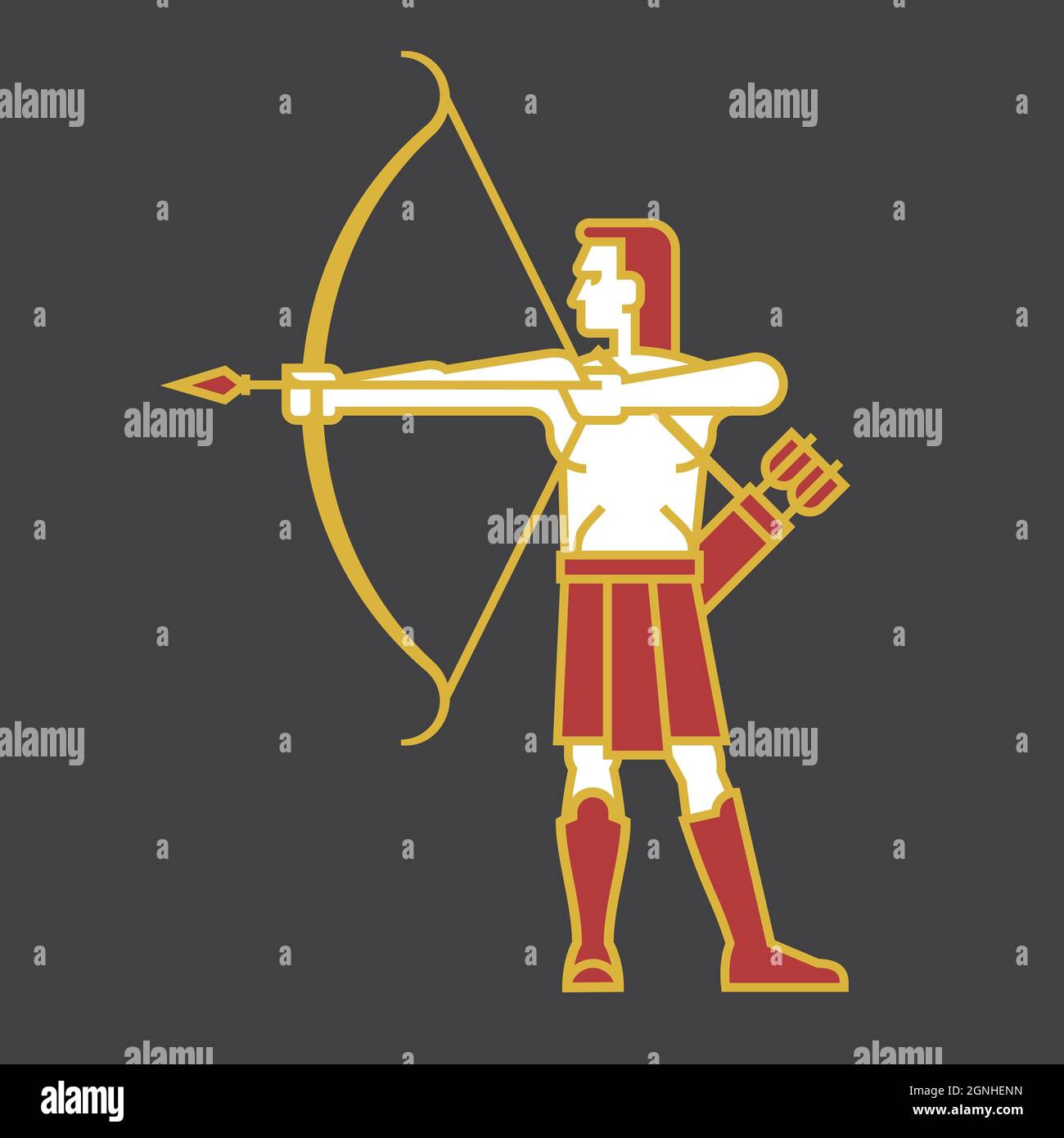 Archer shooting bow and arrow illustration in simple bold outline style Vector illustration of man aiming bow and arrow in antique, historical clothes Stock Vector