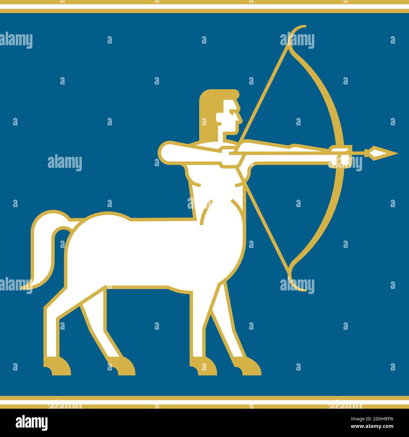 Centaur or Sagittarius Archer vector illustration. Half man, half horse with bow and arrow simplified drawing with heavy outline. Stock Vector