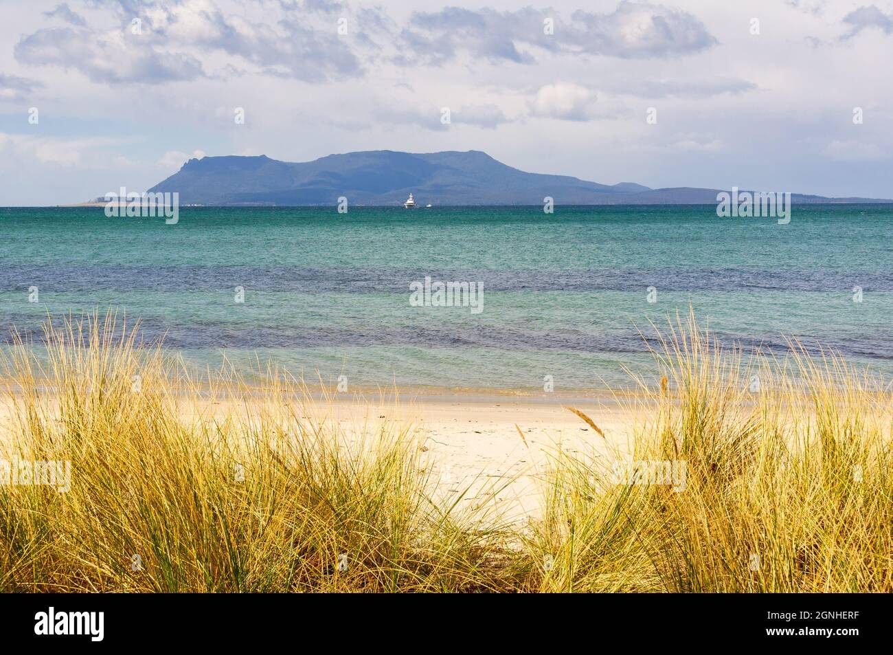 The mountainous Maria Island off the east coast - Orford, Tasmania, Australia Stock Photo