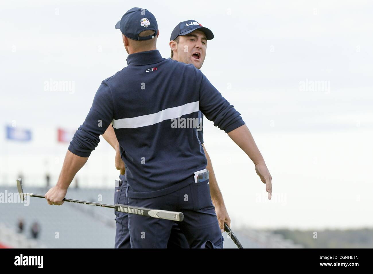Kohler, United States. 25th Sep, 2021. Team USA's Scottie Scheffler and
