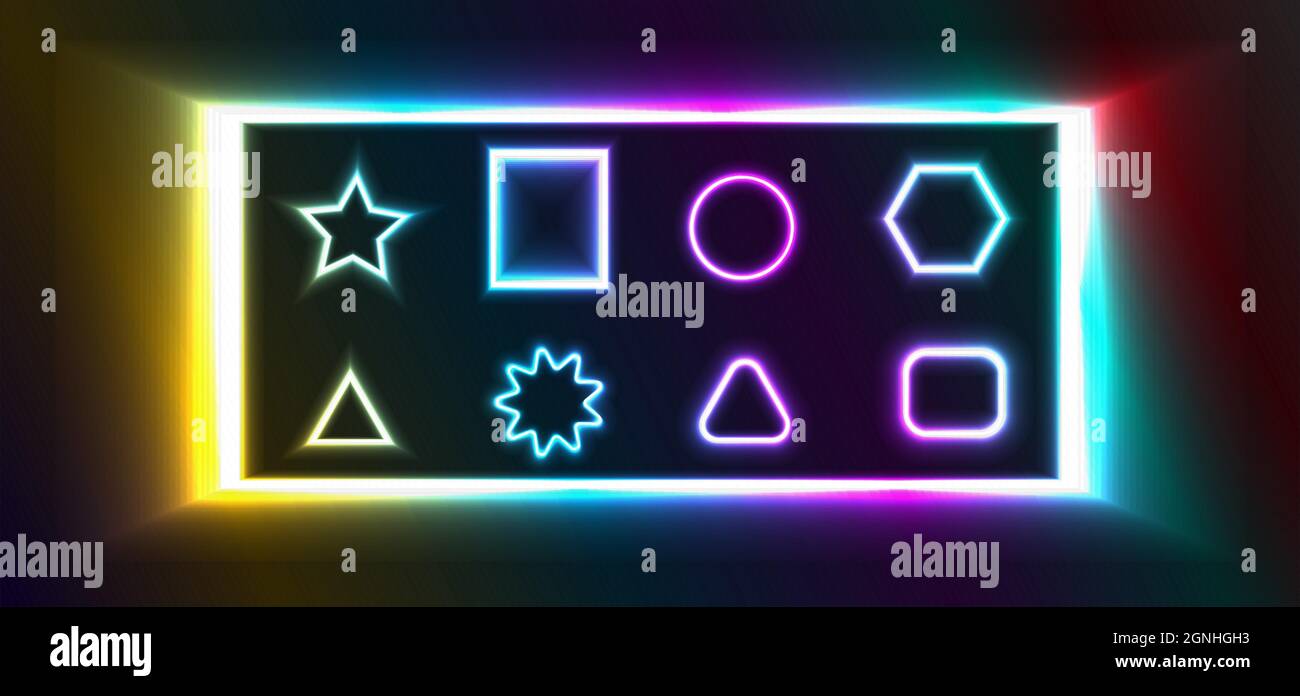 geometric shapes with neon effect and backlighting background Stock Vector