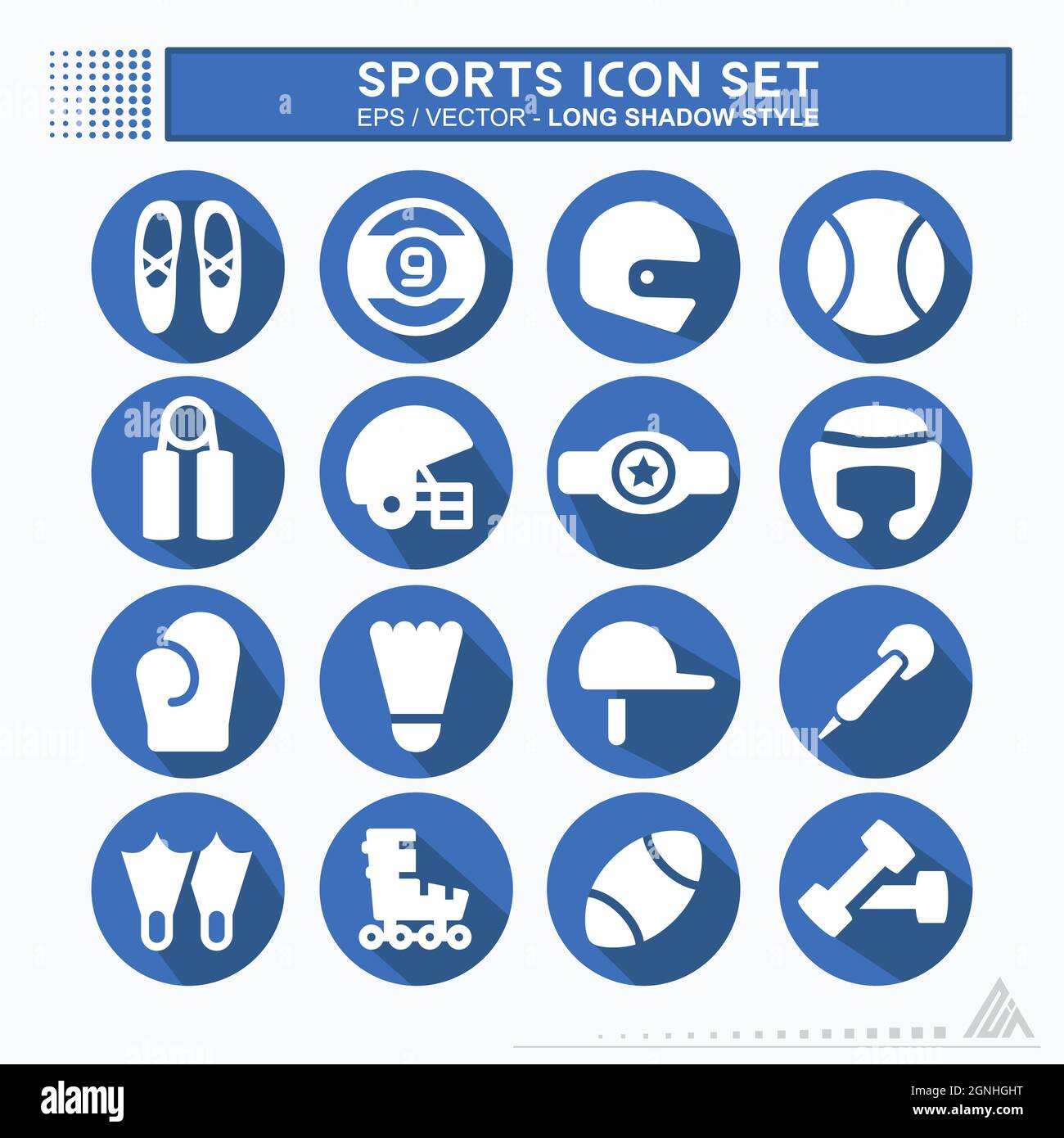 Set Icon Sports - Long Shadow Style - Simple illustration, Editable stroke, Design template vector, Good for prints, posters, advertisements, announce Stock Vector