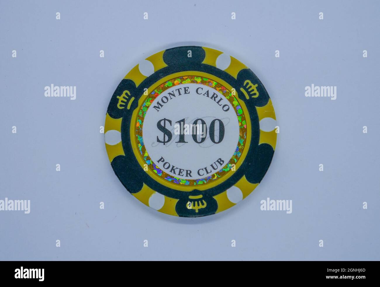 Gambling $200 casino chip, volumetric roulette and blackjack, sport poker money or cash. Gamble and success, winner and luck, entertainment theme Stock Photo