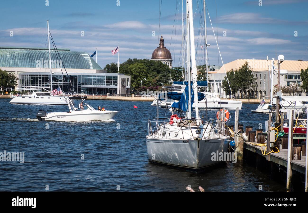 Annapolis Marina viewed from Eastport with the Dome of the US Naval