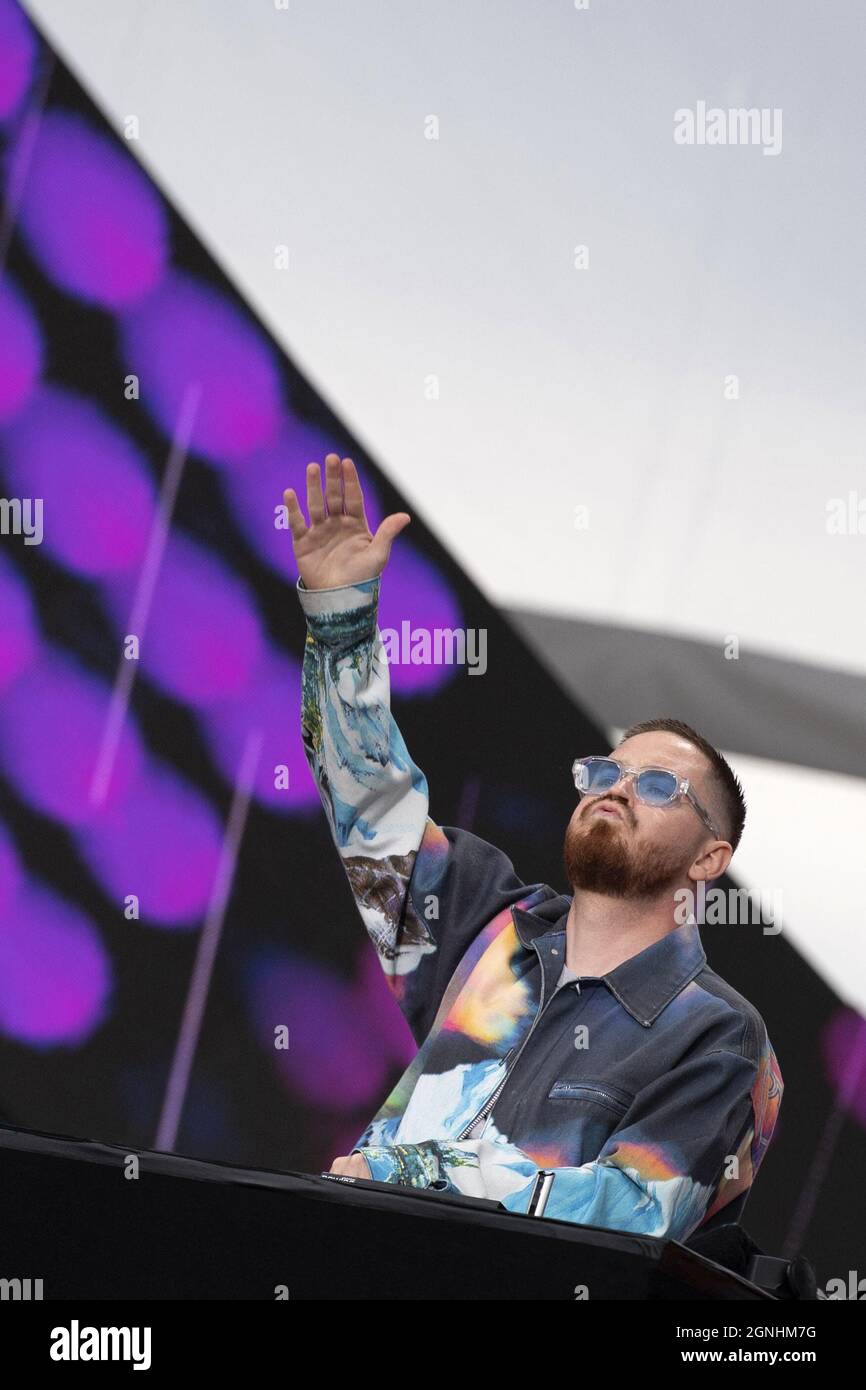DJ Aazar performing on stage during the Global Citizen Live in Paris ...