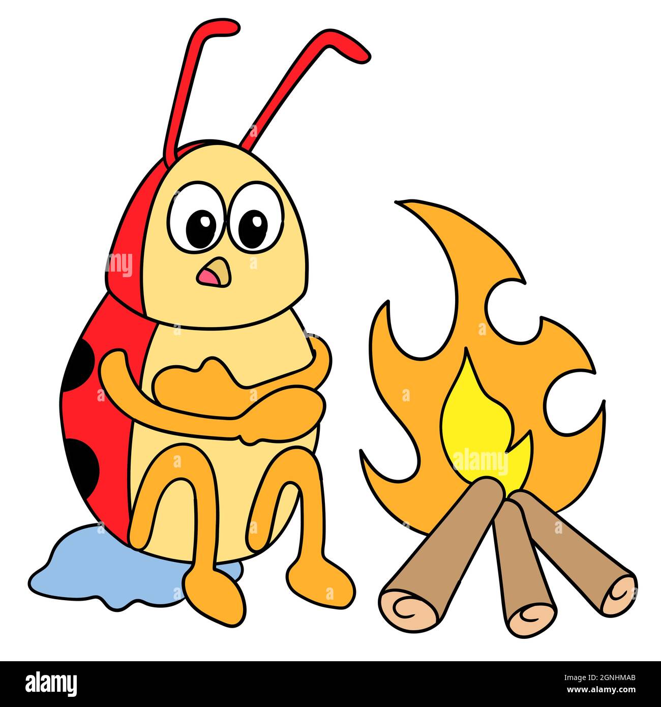 ladybugs were freezing cold by the fire Stock Vector