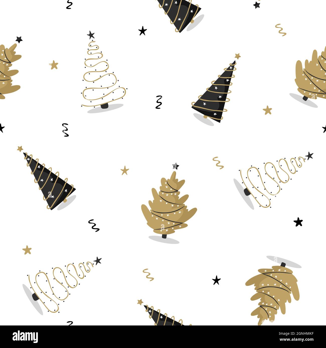 Christmas Foil Reversible Wrapping Paper, Black And Gold, Trees