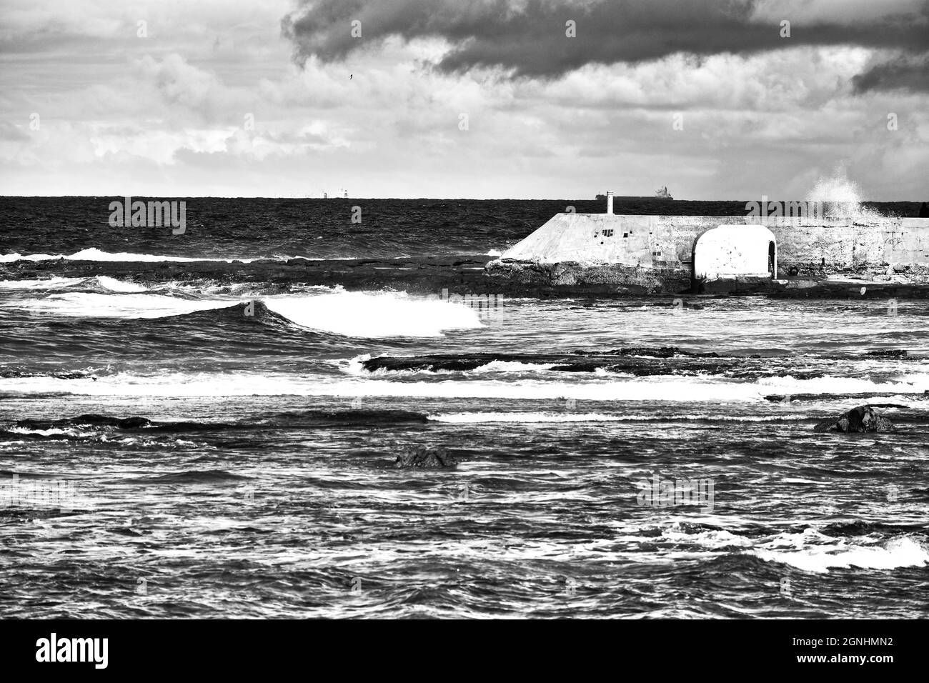 Seascape sea blue sky clouds Black and White Stock Photos & Images - Alamy