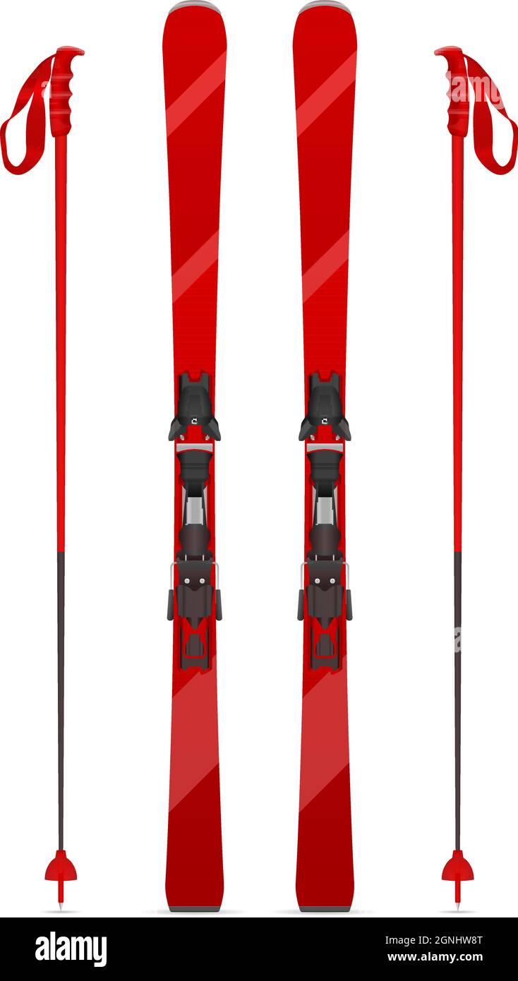 Mountain skis and poles on a white background. Vector illustration