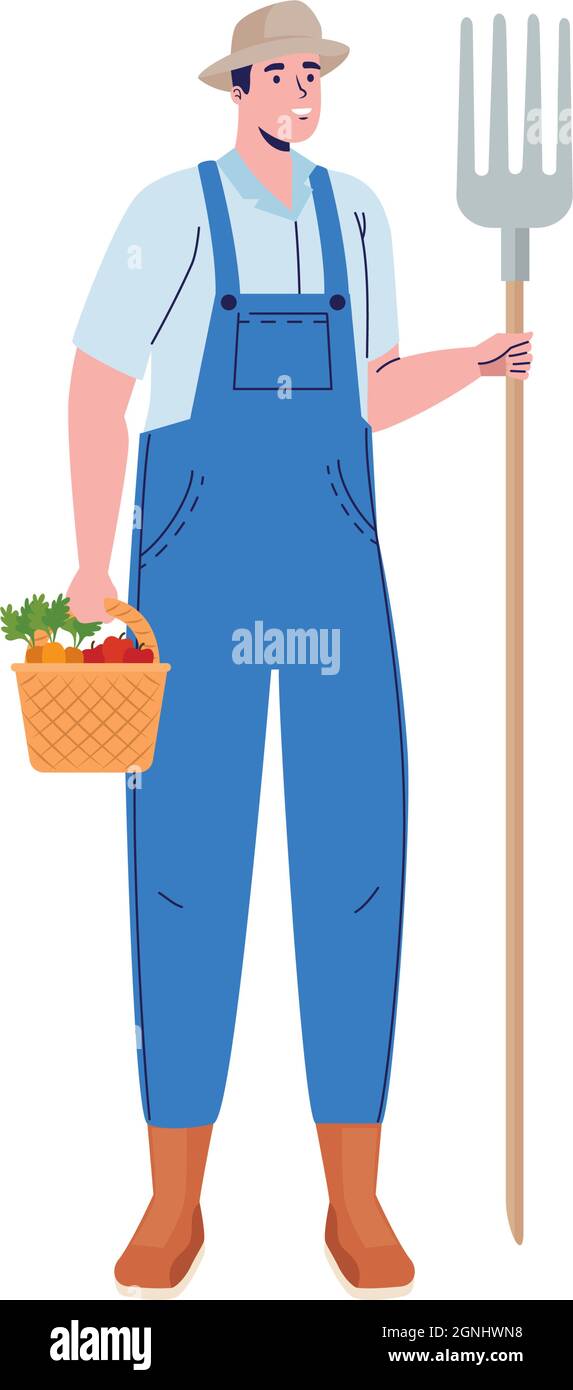 Vegetables basket in farm with farmer Stock Vector Images - Alamy