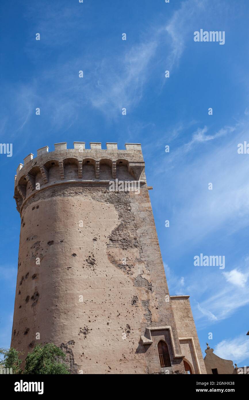 The Serranos Towers are considered to be the largest Gothic city gateway in all of Europe, and were constructed at the end of the 14th century by Pere Stock Photo