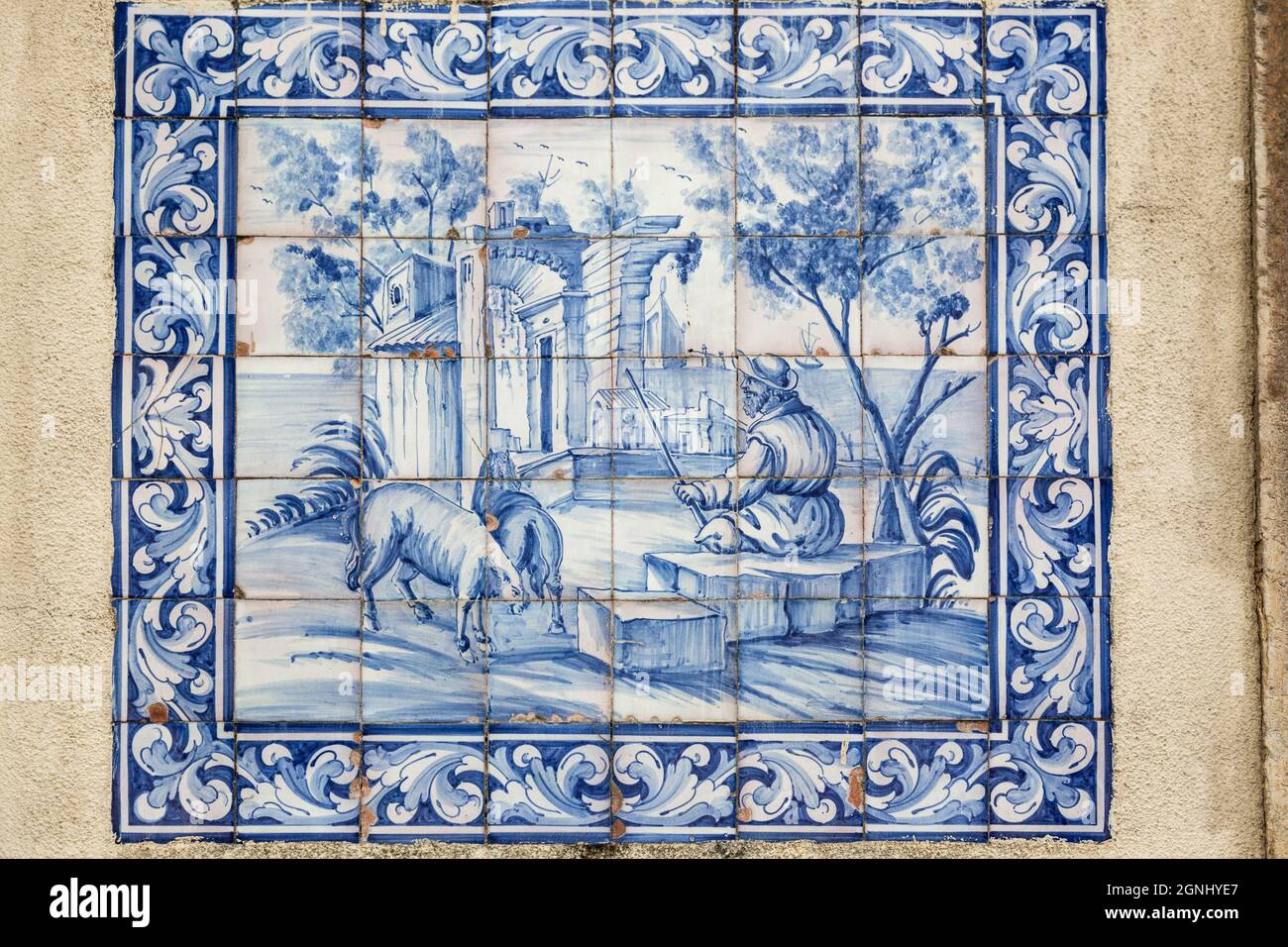 antique tiles found on wall in europe Stock Photo