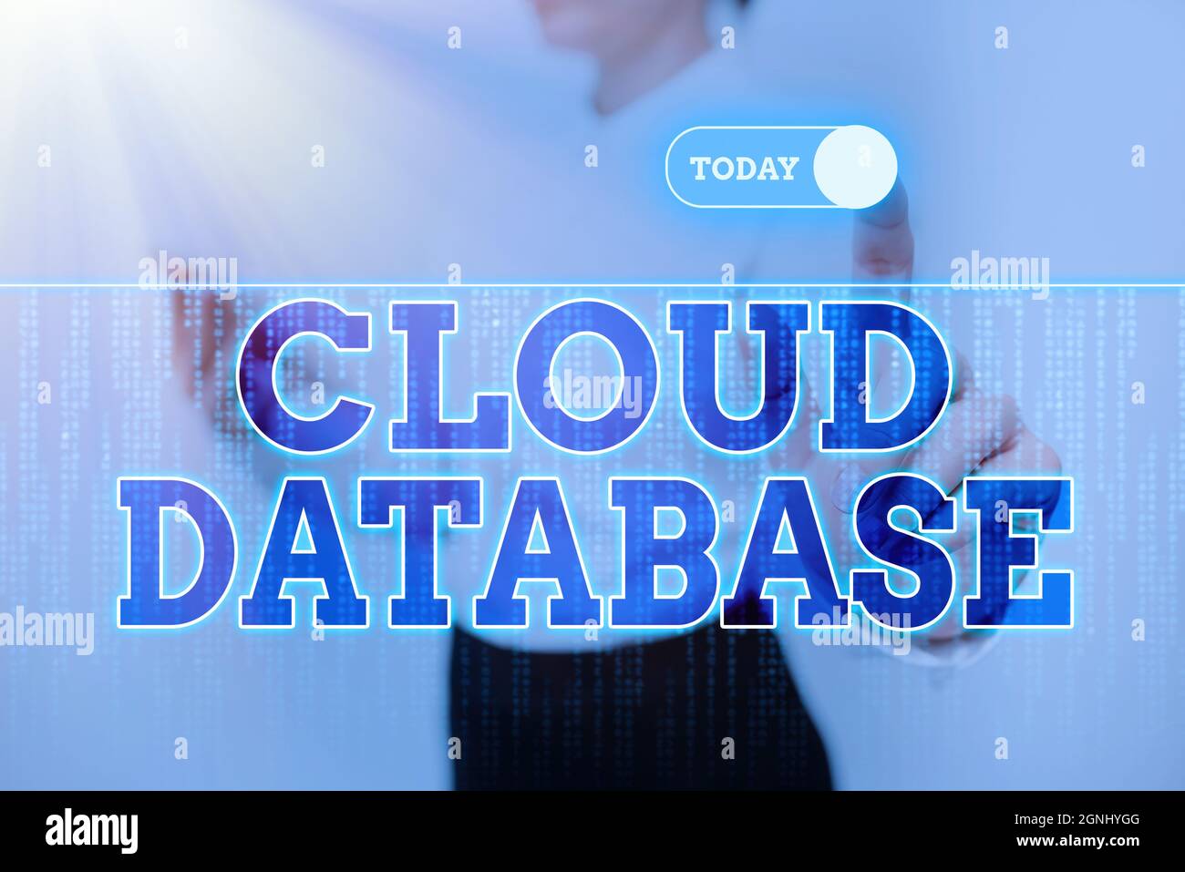 Sign displaying Cloud Database. Business approach optimized or built for a virtualized computing environment Lady Holding Tablet Pressing On Virtual Stock Photo