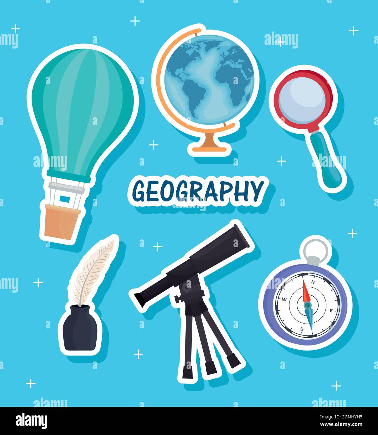 six geography supplies icons Stock Vector Image & Art - Alamy