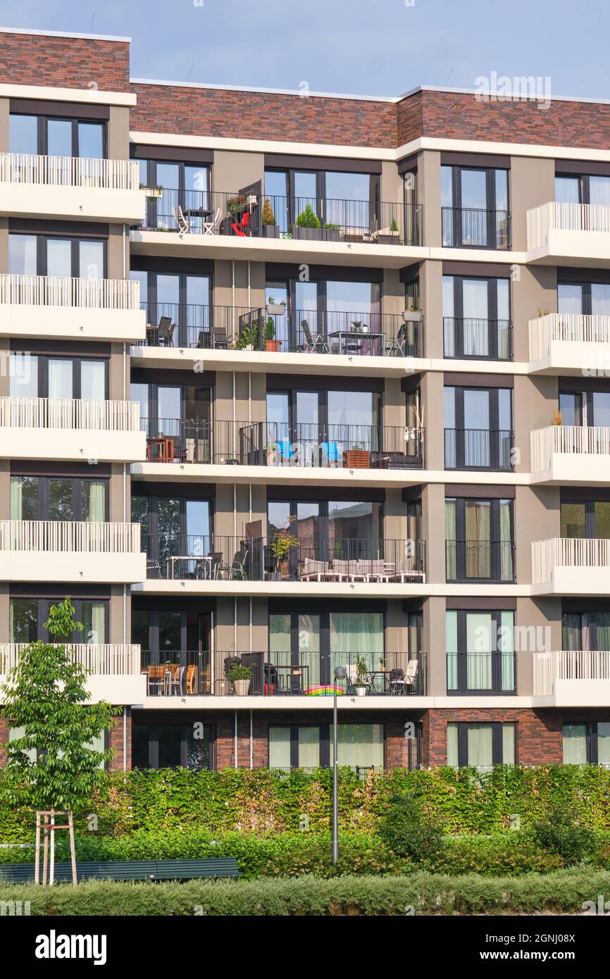 Facade of a modern apartment building seen in Berlin, Germany Stock Photo