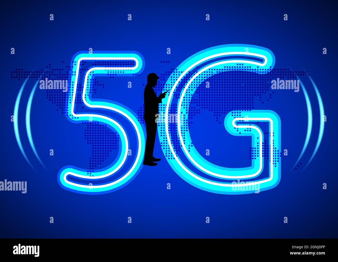 silhouette Businessman using smartphone connection technology 5G, concept using smartphone Global network connection vector illustration Stock Vector