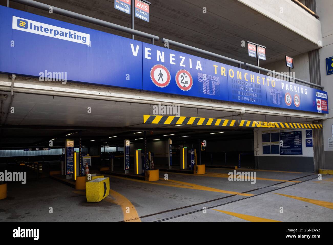 Big multi floor parking lot at the premises of Venice, Italy. Problem of parking in Venice Stock