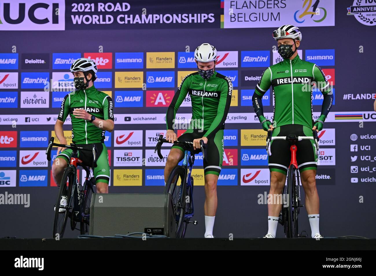 Irish riders pictured before the start of the elite men road race of ...
