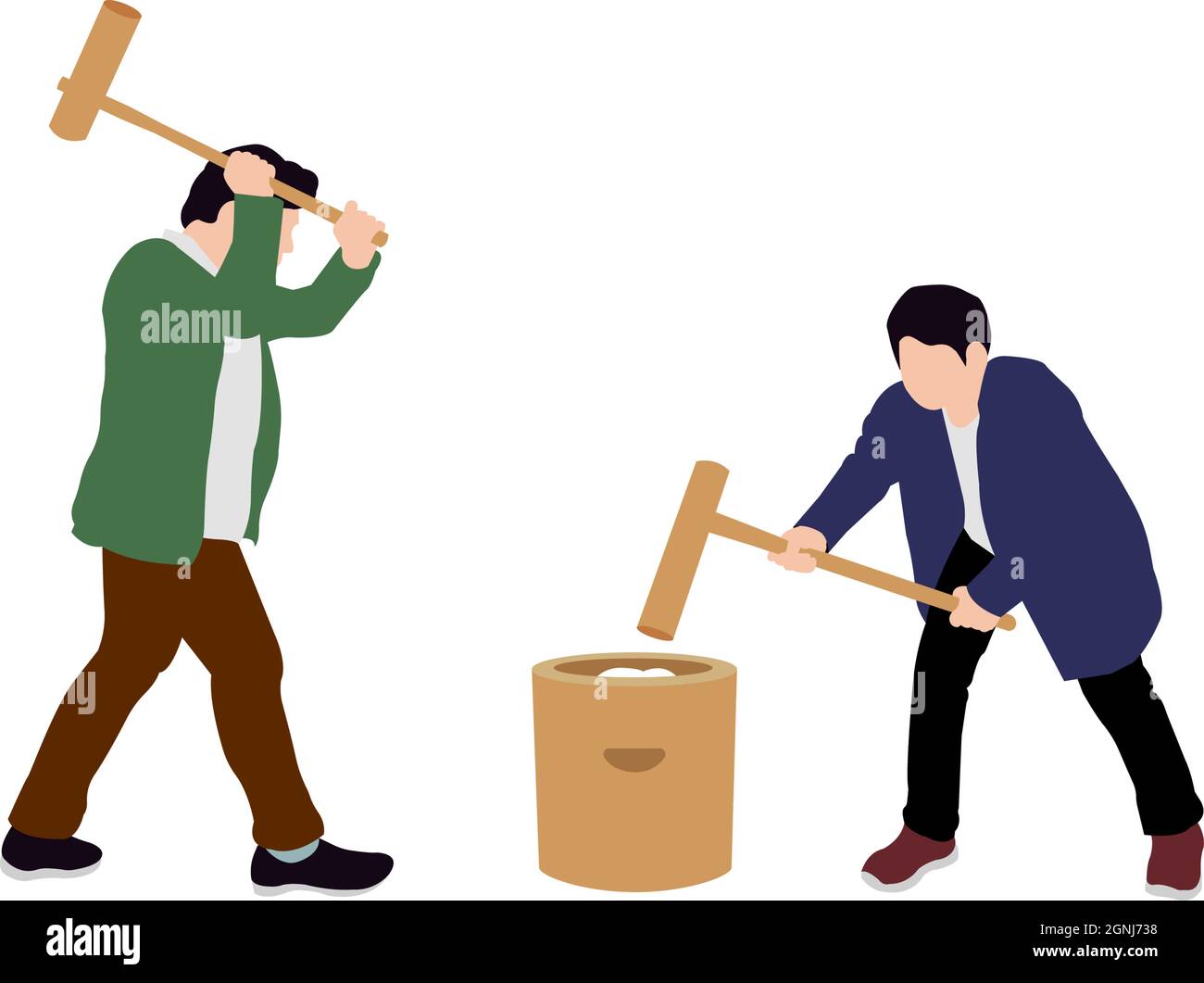 Silhouette men ( rice cake pounding | Japanese traditional new year’s event ) vector illustration Stock Vector
