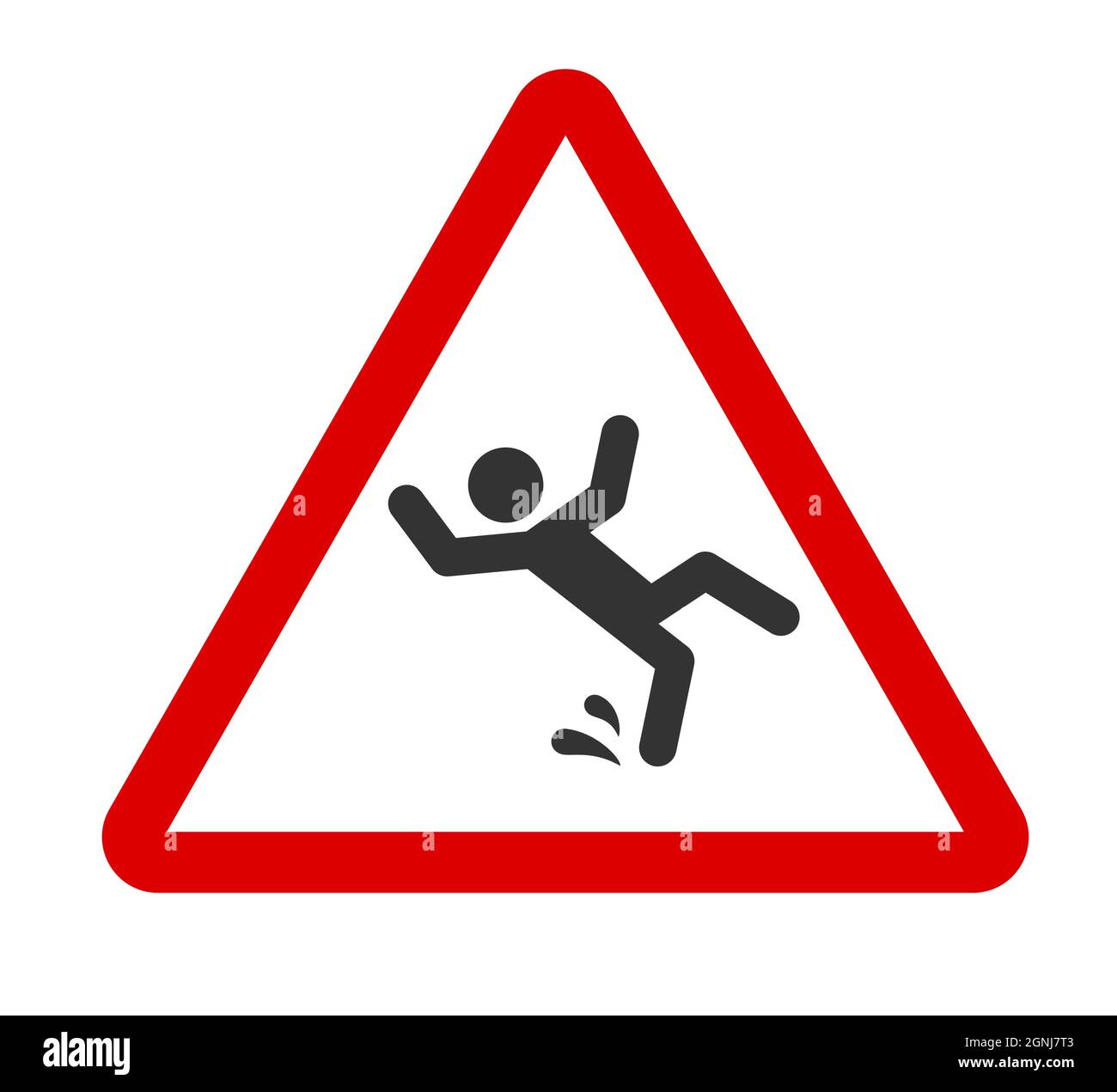 Caution wet floor sign. A man falling down icon in red triangle. Slippery floor. A sign warning of danger. Vector illustration isolated on white Stock Vector