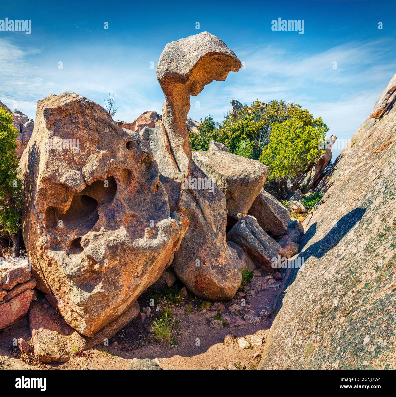 Spectacular view of Rock of the Bear. Bright morning scene of Sardinia island, Capo D'orso, Province of Olbia-Tempio, Italy, Europe. Traveling concept Stock Photo