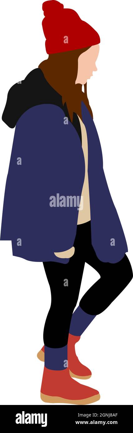 Walking woman (with winter clothes) sihouette illustration Stock Vector
