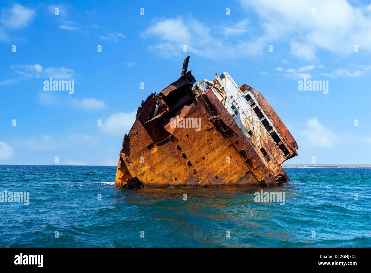 Seascape with a sunken ship. Tarkhankut, Crimea Stock Photo
