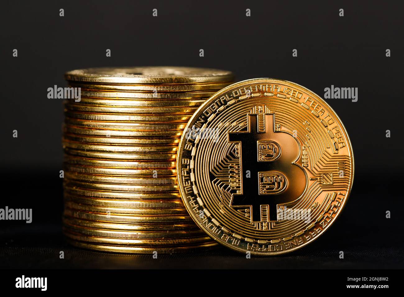 Close up shot of Bitcoin coins on black background, A pile of Bitcoin  Cryptocurrency Gold Bitcoin BTC Bit Coin. Digital blockchain technology,  bitco Stock Photo - Alamy