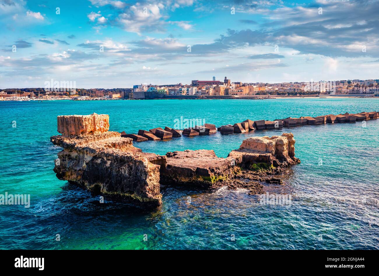 Coastal town in southern Italy’s Apulia region - Otranto, Apulia region, Italy, Europe. Magnificent summer seascape of Mediterranean sea. Traveling co Stock Photo