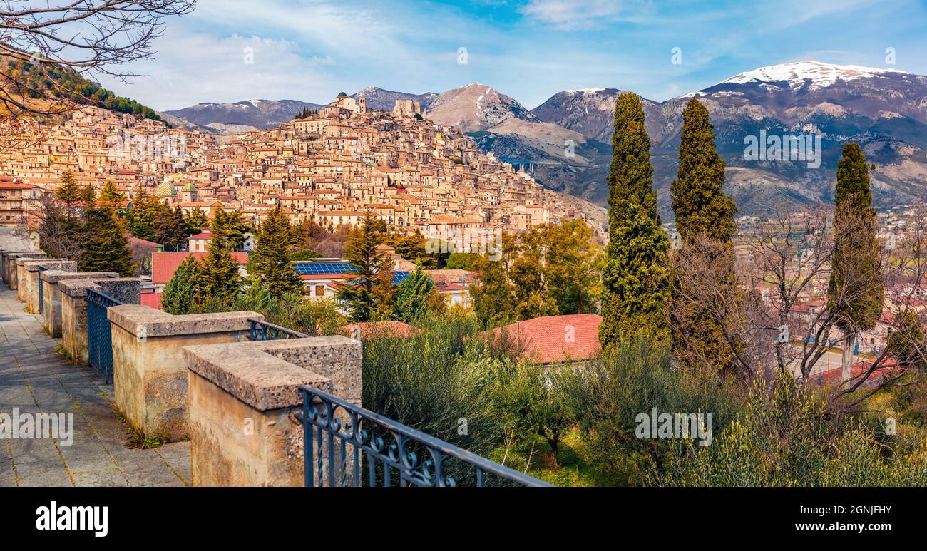 Captivating spring cityscape of Morano Calabro town. Wonderful morning scene of  Italy, Europe. Beautiful world of mediterranean countries. Traveling Stock Photo